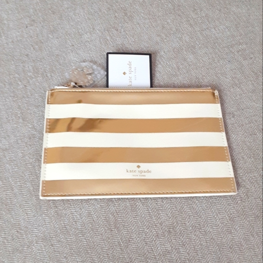 Kate Spade gold stripe pencil pouch